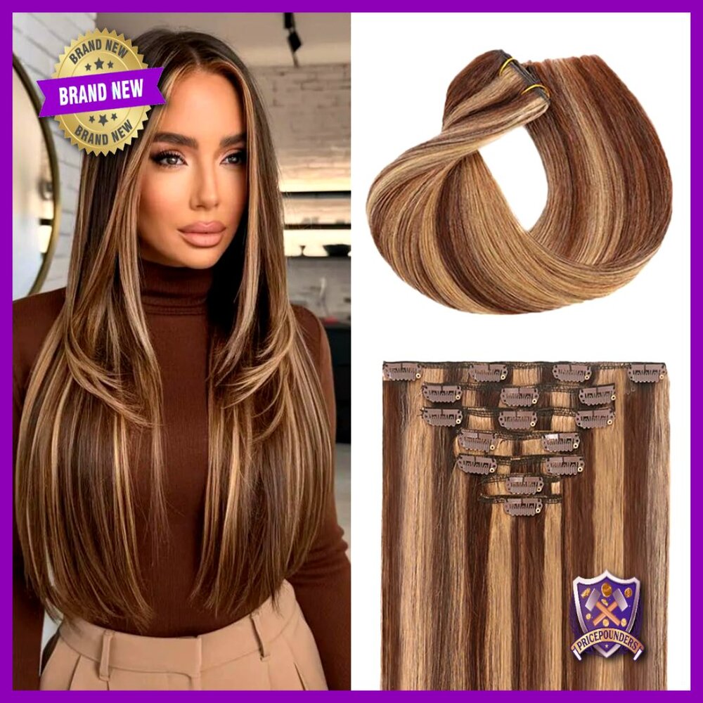 Seamless Clip In Human Hair Extensions 16 Inch 7pcs Double Weft Brazilian Remy
